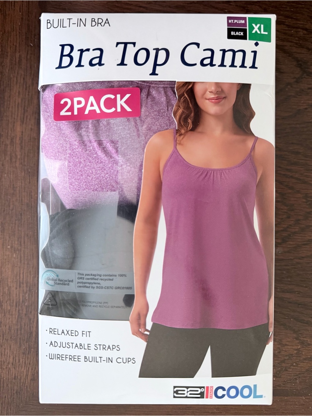 New 32 Degrees Cool Women's Bra Top Cami - Plum Black (2-Pack) Size XL